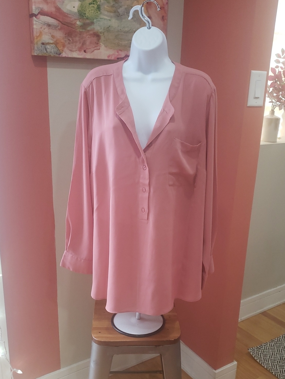 Lane Bryant Women's Dusty Rose Button-Front Blouse, Size 22-24